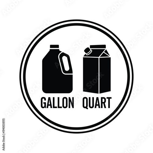 A black and white graphic illustrates a gallon jug and a quart container within a circular frame labeled accordingly high quality professional detailed modern elegant stylish