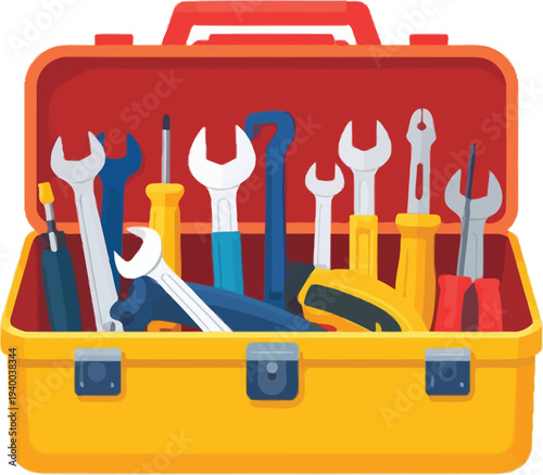 Colorful Toolbox with Hand Tools Illustration.