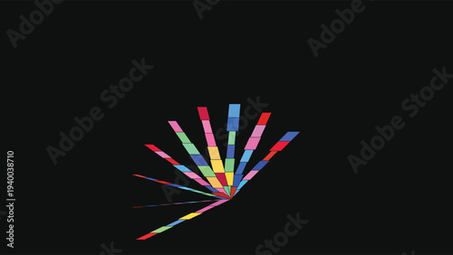 Stained Glass inspired digital art featuring colorful mosaic patterns and tessellation design on a dark background, modern abstract composition with vibrant colors and geometric