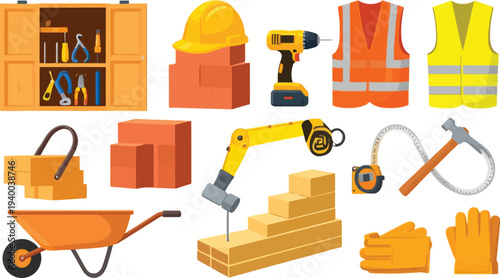 Construction Tools and Safety Gear Illustration.