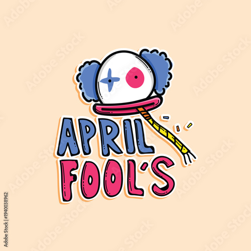 April Fools Day Prank Illustration With Clown Nose, Party Horn And Playful Lettering