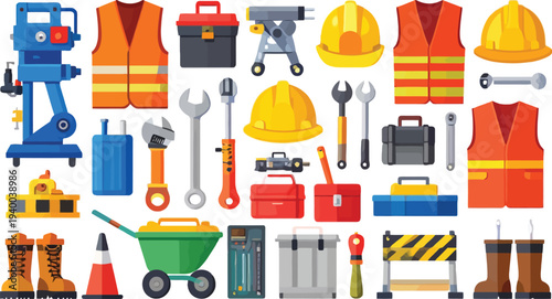 Construction Tools and Safety Equipment Illustration.