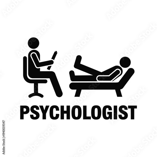 A simplistic black and white graphic depicts a psychologist s session with a patient reclining on a couch high quality professional detailed modern elegant stylish clean crisp