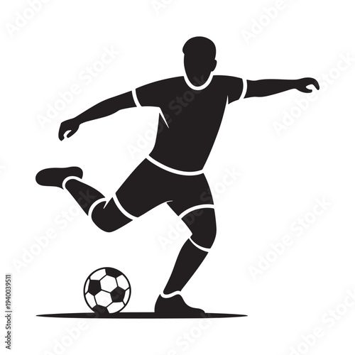 Silhouette of a soccer player kicking a ball depicting athletic movement