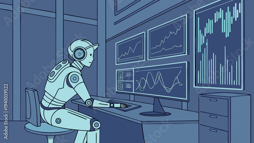 Artificial Intelligence Robot Illustration Set for Data Analysis, Research, and Future Technology