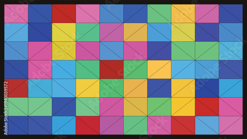 Stained Glass - Mosaic and tessellation art featuring vibrant, geometric patterns with bold colors and intricate designs in a modern, abstract composition