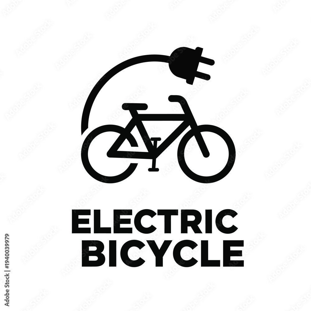 Fototapeta premium A simple black and white graphic depicts an electric bicycle with a charging plug forming the bicycle s top tube high quality professional detailed modern