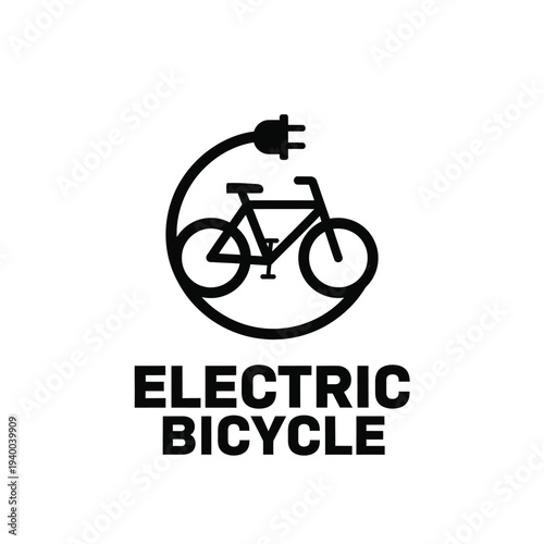 A circular black and white design features a bicycle integrated with an electric plug representing sustainable transportation options high quality professional detailed modern elegant
