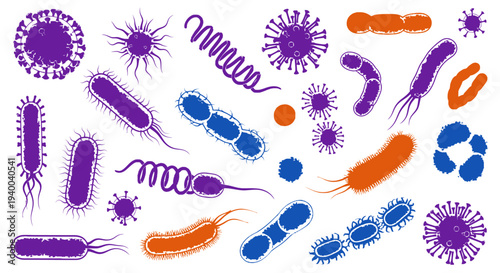 Various colorful bacteria and microorganisms illustration.