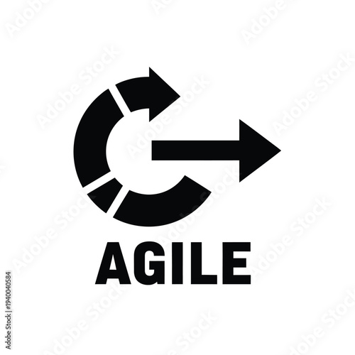 A bold black graphic depicts circular arrows and a right facing arrow accompanied by the word agile in capital letters high quality professional detailed modern