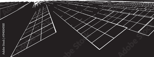 Wireframe grid pattern on black background with white lines