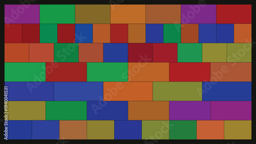 Stained glass inspired digital art featuring a vibrant mosaic of geometric shapes in bold colors, abstract tessellation design