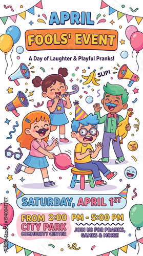 Joyful Children Celebrating April Fools Day with Playful Pranks and Laughter.