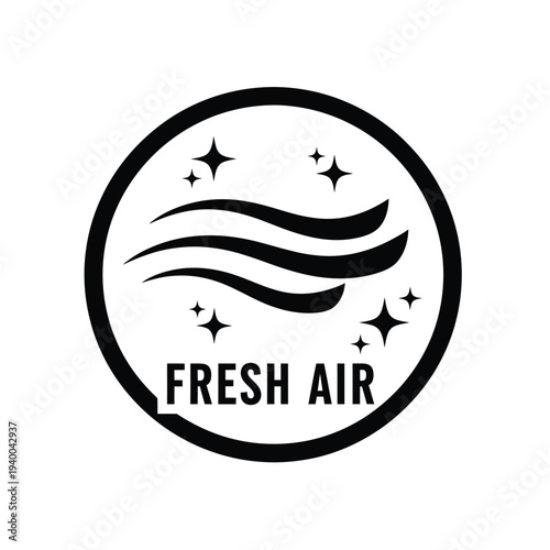 A simple black and white circular icon depicts stylized waves and sparkling stars above the text fresh air high quality professional detailed modern elegant