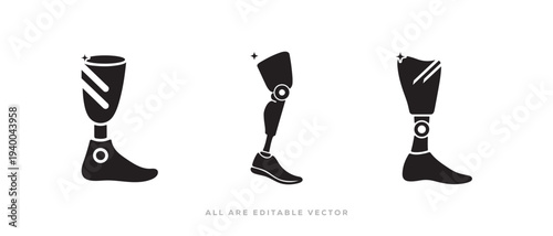 Prosthetic Leg Icons Set – Artificial Limb Prosthetic Leg  silhouette  vector. Disability  Medical Technology