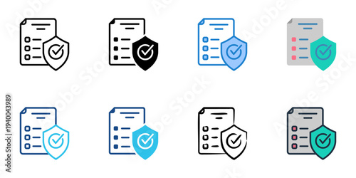 Insurance Policy icons set multiple style collection. Editable stroke 
