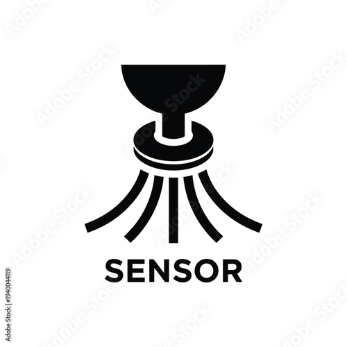 A minimalist black silhouette depicts a sensor with radiating lines accompanied by the text sensor below it high quality professional detailed modern elegant stylish