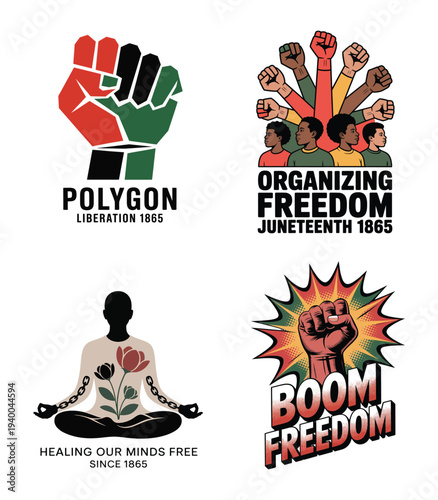 Juneteenth 1865 raised fists yoga silhouette geometric fist freedom clenched fist