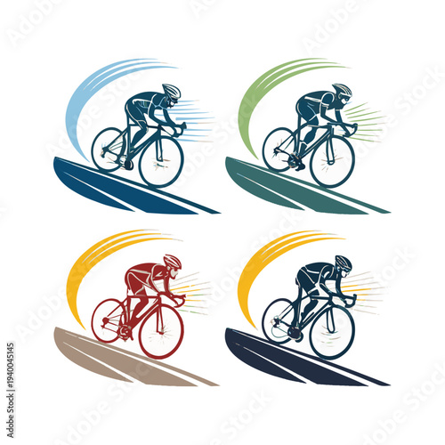 Four cyclists in motion with abstract colorful backgrounds cycling bicycle
