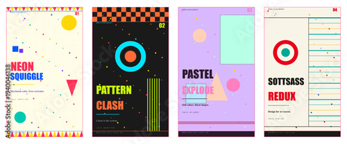 Memphis Magazine Cover, 80s Geometric Design, Sottsass Editorial Template, Maximalist Poster Layout, Squiggle Pattern Print, Confetti Bold Cover, Retro Graphic Design