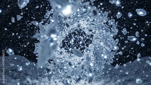 Abstract glowing particles and ice crystals in motion, futuristic digital art