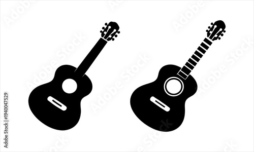 Collection of minimalist black guitar symbols perfect for various graphic needs