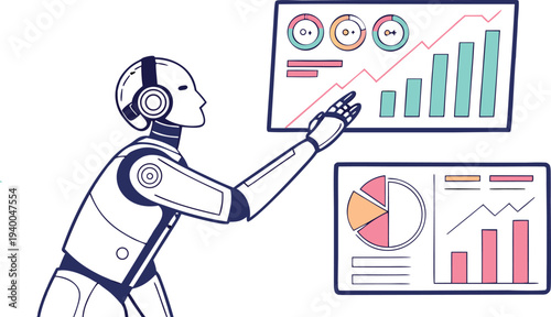 Artificial Intelligence Robot Illustration Set for Data Analysis, Research, and Future Technology