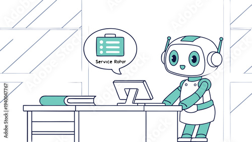 Artificial Intelligence Robot Illustration Set for Data Analysis, Research, and Future Technology