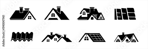 Collection of Roof Icons Featuring Different Styles and Designs