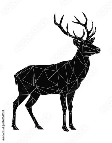 Striking vector design of a stag with large antlers composed of geometric shapes in