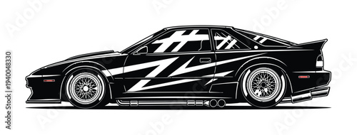 Vector of a classic sports car with a distinctive racing design and bold stripes