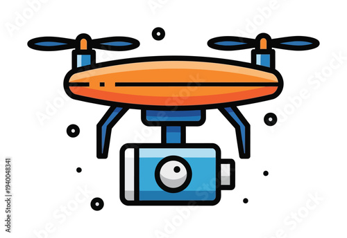Colorful vector of a drone with a camera attached flying in mid-air