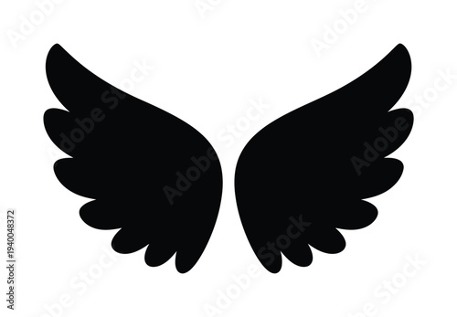 Vector design of symmetrical wings spread wide with feathers.