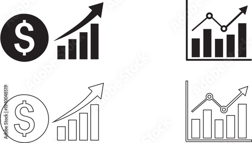 Vector financial growth icons money charts and graphs