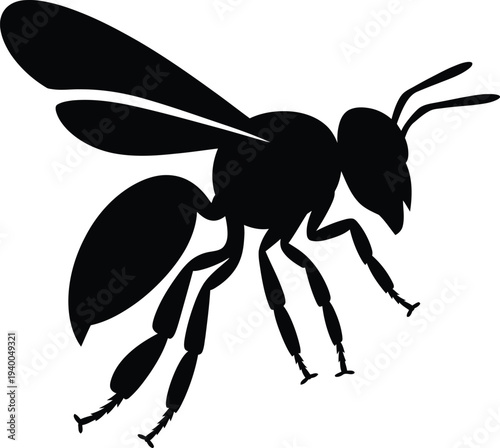 Black Silhouette Of A Wasp In Flight With Detailed Legs And Wings insect flying