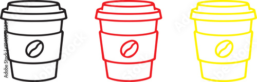 coffee cup take away icon set, minimal outline beverage symbols