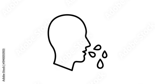 Sneeze icon, person profile with droplets, symbol of illness, allergy, or cold