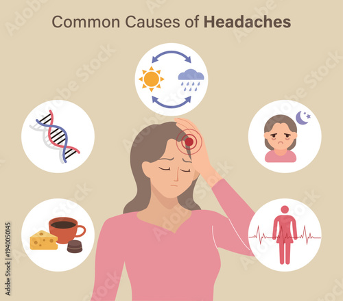 Common Causes of Headaches Infographic with Pain Location Icon