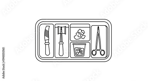 Surgical Instruments Tray: Scalpel, Forceps, Scissors, and Medical Supplies