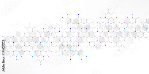 Genetic engineering and molecular structure, hexagon DNA network, science chemical and biotechnology concept, innovation technology, healthcare, and medicine design