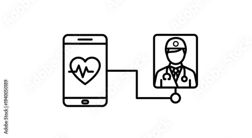 Telemedicine concept: Smartphone with heart rate monitor connected to doctor icon
