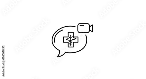 Telemedicine concept: speech bubble with medical cross and video camera icon