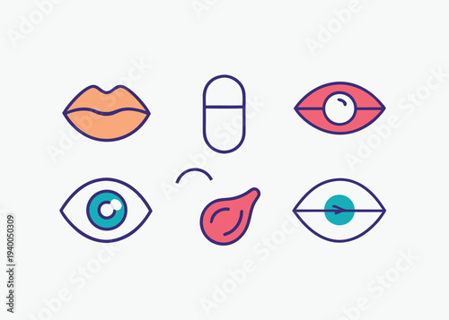 Six stylized human sense icons are arranged on a light gray background.