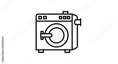 Washing machine icon, simple line art, front view, laundry appliance symbol