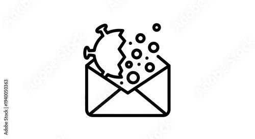 Virus Outbreak Notification: Envelope with Broken Coronavirus Icon and Bubbles