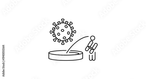 Virus research concept: scientist in lab coat with petri dish and coronavirus icon
