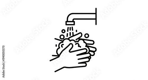 Washing Hands Under Running Water with Soap Bubbles, Hygiene Concept