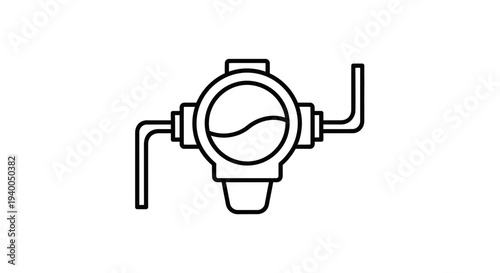 Water filter icon, clean water purification system, plumbing equipment, simple line art