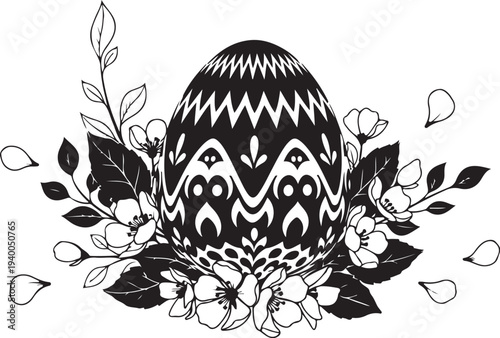 Easter egg with floral pattern and leaves illustration design