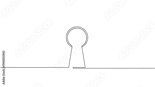 Keyhole minimal line art with a circular opening and a simple outline on a plain white background, representing security and access.